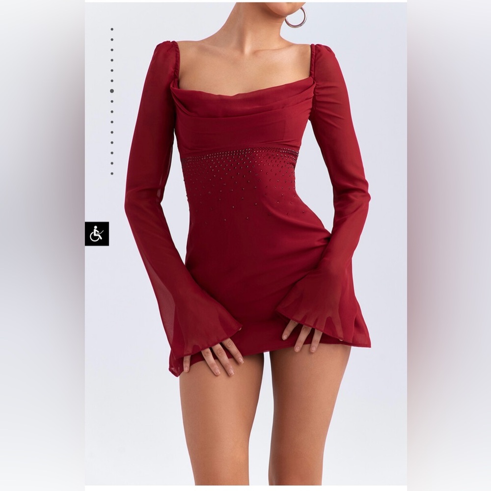 Deep Red Crystal Embellished Mini Dress